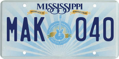 MS license plate MAK040