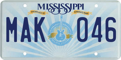 MS license plate MAK046
