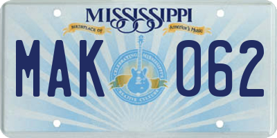 MS license plate MAK062