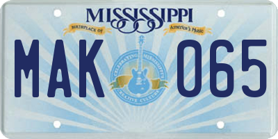 MS license plate MAK065