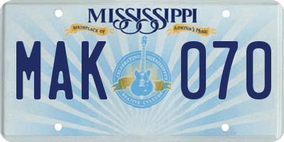 MS license plate MAK070