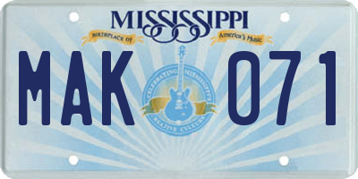 MS license plate MAK071