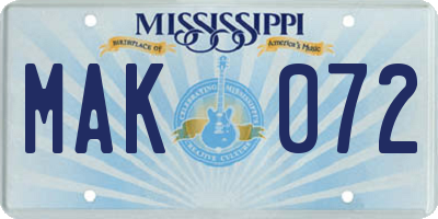 MS license plate MAK072