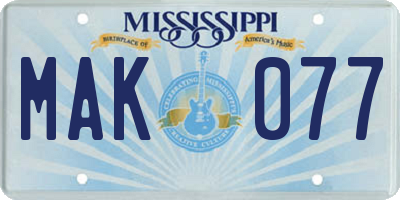 MS license plate MAK077