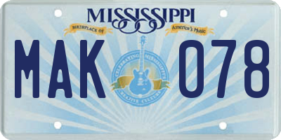 MS license plate MAK078