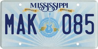 MS license plate MAK085