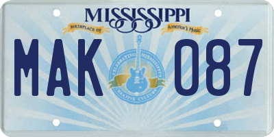 MS license plate MAK087