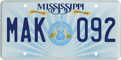 MS license plate MAK092