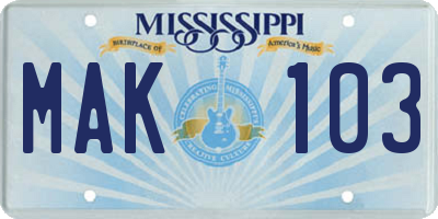 MS license plate MAK103