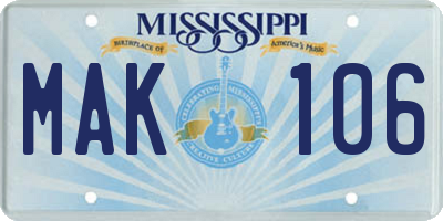 MS license plate MAK106