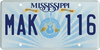 MS license plate MAK116