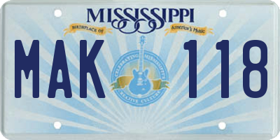 MS license plate MAK118
