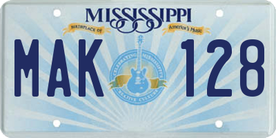 MS license plate MAK128