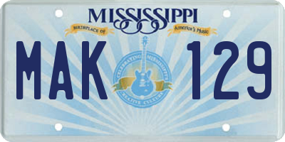 MS license plate MAK129