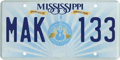 MS license plate MAK133