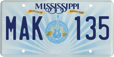 MS license plate MAK135