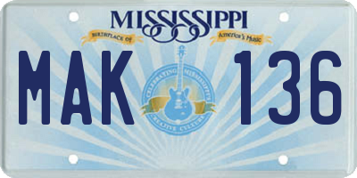 MS license plate MAK136