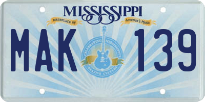 MS license plate MAK139