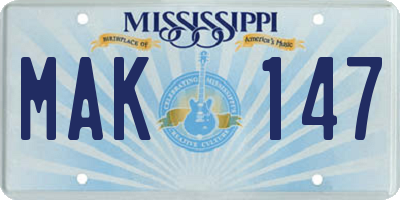 MS license plate MAK147