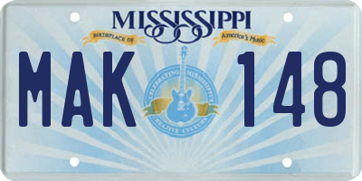 MS license plate MAK148
