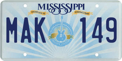 MS license plate MAK149