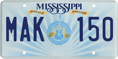 MS license plate MAK150