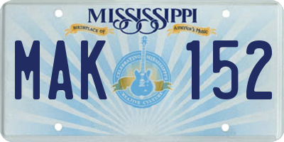 MS license plate MAK152