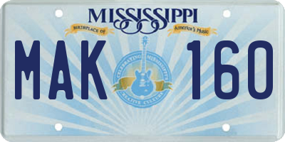 MS license plate MAK160