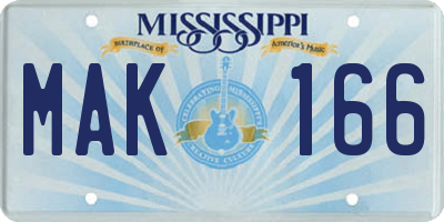 MS license plate MAK166