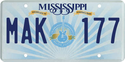 MS license plate MAK177