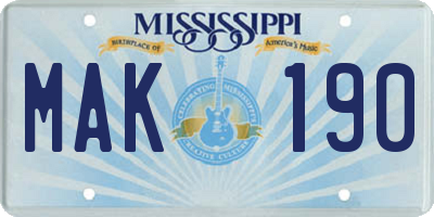 MS license plate MAK190