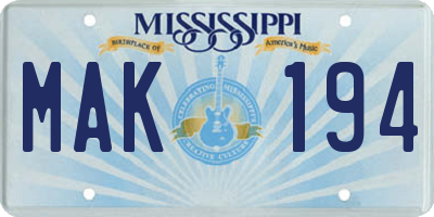 MS license plate MAK194