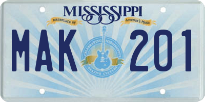 MS license plate MAK201