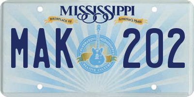 MS license plate MAK202