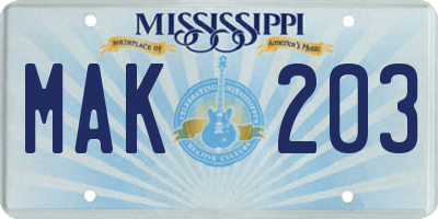 MS license plate MAK203