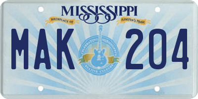MS license plate MAK204