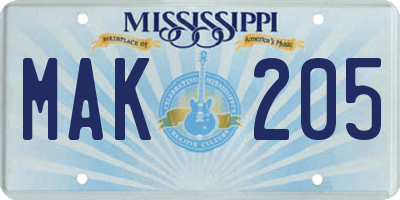 MS license plate MAK205