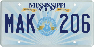 MS license plate MAK206