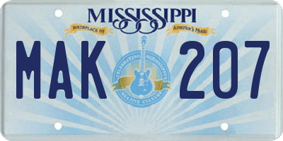 MS license plate MAK207
