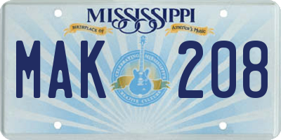MS license plate MAK208