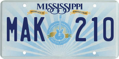 MS license plate MAK210