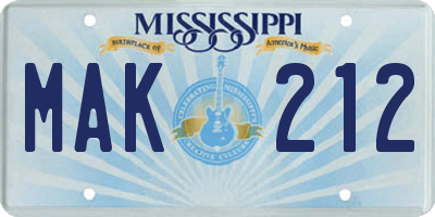 MS license plate MAK212