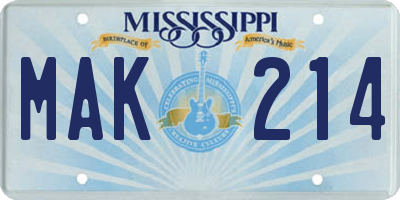 MS license plate MAK214