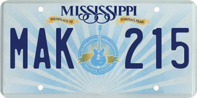 MS license plate MAK215