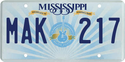 MS license plate MAK217