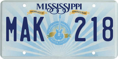 MS license plate MAK218