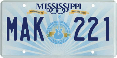 MS license plate MAK221