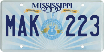 MS license plate MAK223