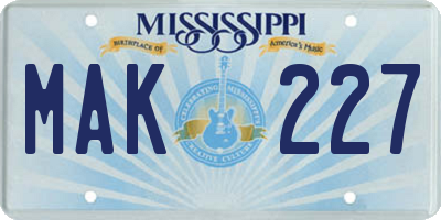 MS license plate MAK227