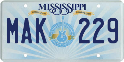 MS license plate MAK229